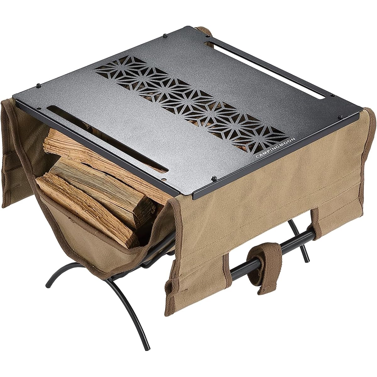 CAMPING MOON Firewood Rack with Top Plate for Field Firewood Rack Table Bonfire Side Table Black Log Carry TAB-285