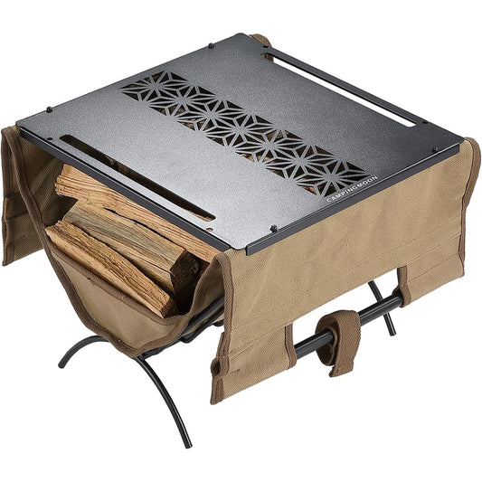 CAMPING MOON Firewood Rack with Top Plate for Field Firewood Rack Table Bonfire Side Table Black Log Carry TAB-285