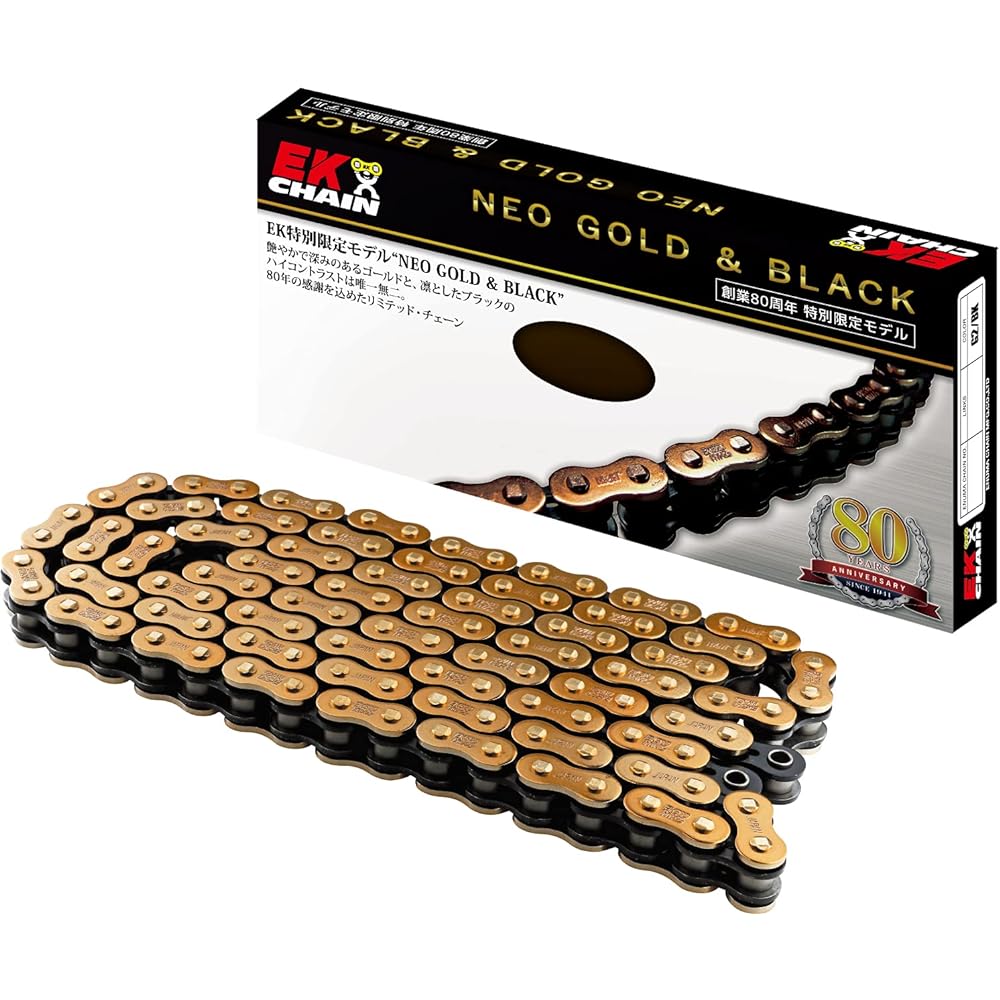 EK Motorcycle Chain 80th Anniversary Model 530MV-XZ2 Neo Gold/Black 126L MLJ (Caulking Joint) QX Ring Seal