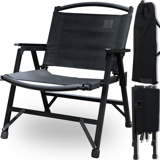 BlackishGear Camping Chair Black Wood Chair Outdoor Chair Black Chair Wooden Wood Frame Low Chair Compact Folding Load Capacity 120kg