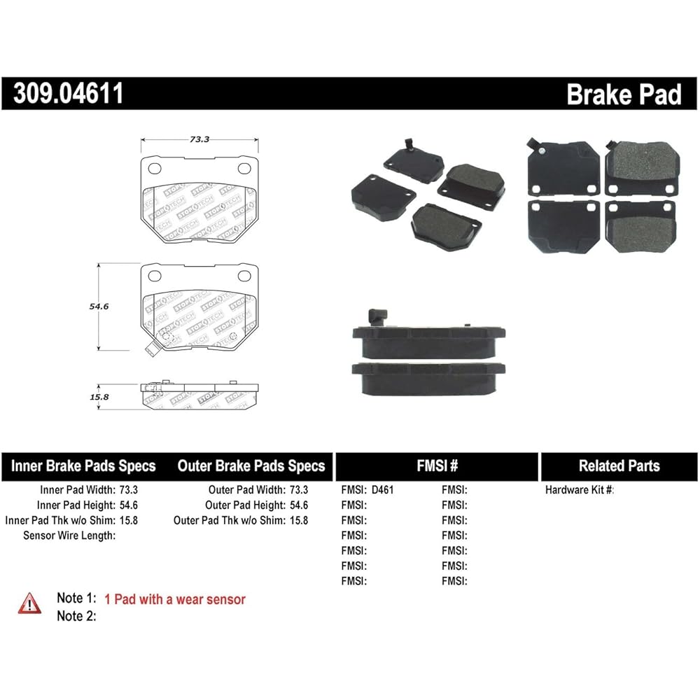 STOPTECH 309.04611 With sports brake pad shim
