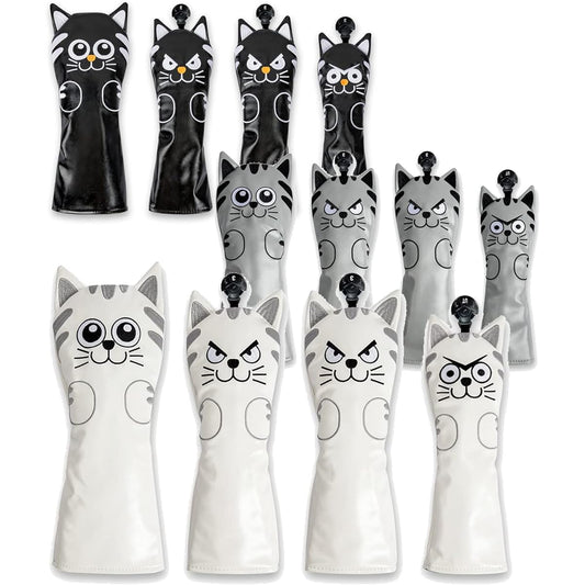 Golf head cover Driver cover 1 piece / Wood FW cover 2 pieces Utility UT cover 1 piece Conversion tag included 4 piece set Cat Cat White Black Gray