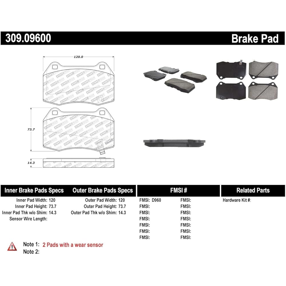 STOPTECH 309.09600 With sports brake pad shim and hardware