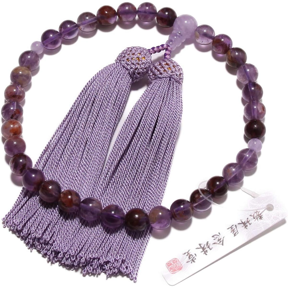 Prayer beads <Made in Japan> Women's high-quality natural stone Root Amethyst with Fujigumo stone Pure silk tassel (tassel color wisteria) Made in Japan Comes with a prayer bead bag Handmade Prayer beads Can be used by all sects [A long-established praye