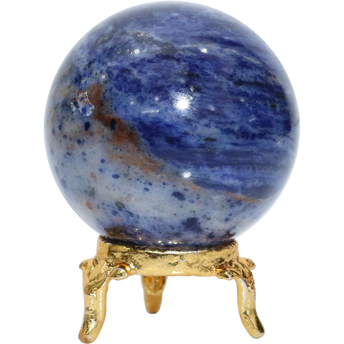 Crocon 50mm Sodalite Stone Sphere with Metal Stand, Over 1400 Carats Gem Ball Healing Sphere Sculpture Figurine Feng Shui Fortune Telling Home Decoration Photography Crystal Sphere
