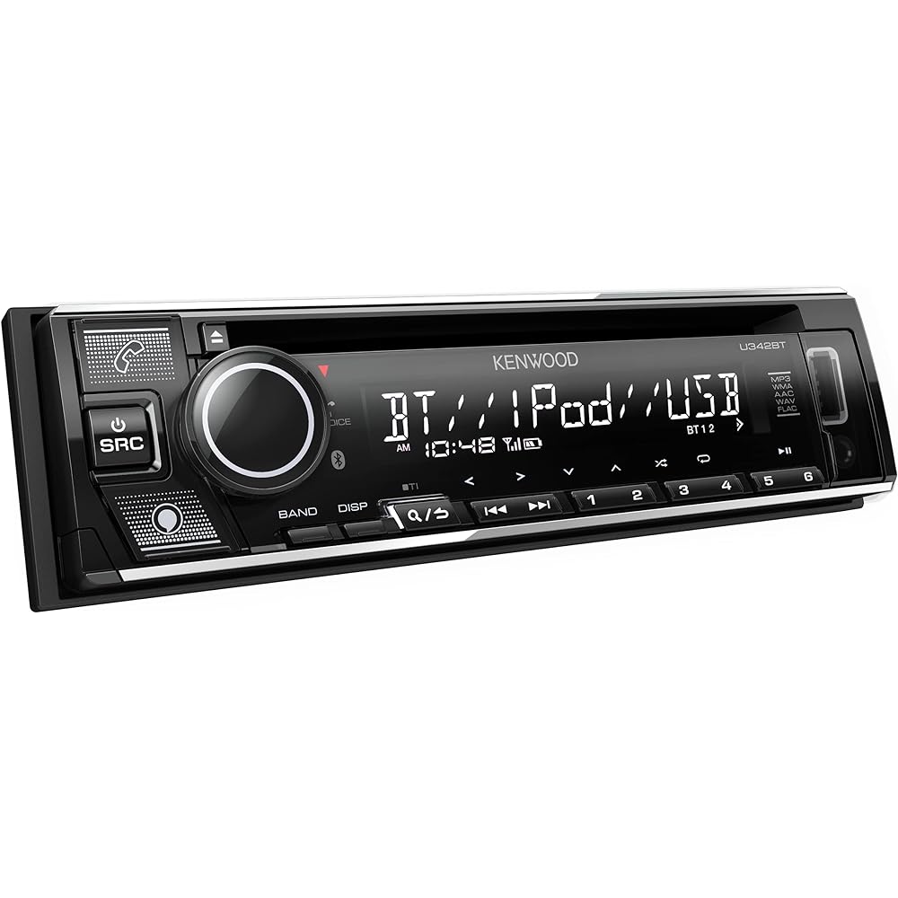 Kenwood 1DIN Receiver U342BT MP3 WMA AAC WAV FLAC compatible CD USB iPod Bluetooth Kenwood