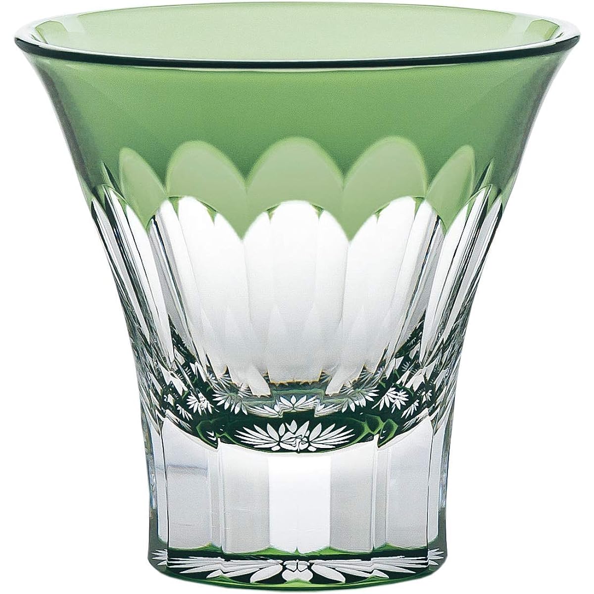 Toyo Sasaki Glass Sake Glass Yachiyo Kiriko Chrysanthemum Pattern Green Approx. 85ml