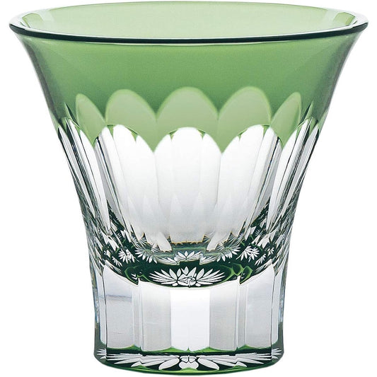 Toyo Sasaki Glass Sake Glass Yachiyo Kiriko Chrysanthemum Pattern Green Approx. 85ml