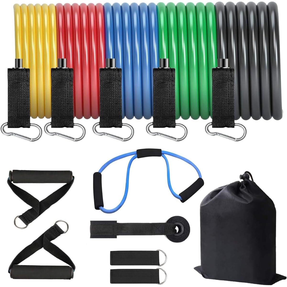 Training Tube, Fitness Band, Muscle Training, Exercise Band, Nest Tube, Resistance Band, Rubber Tube Set, Anti-slip, For Yoga, Beautiful Butt, Diet, Stretching, Training, Includes Door Anchor, Unisex, Storage Bag Included, Convenient to Carry