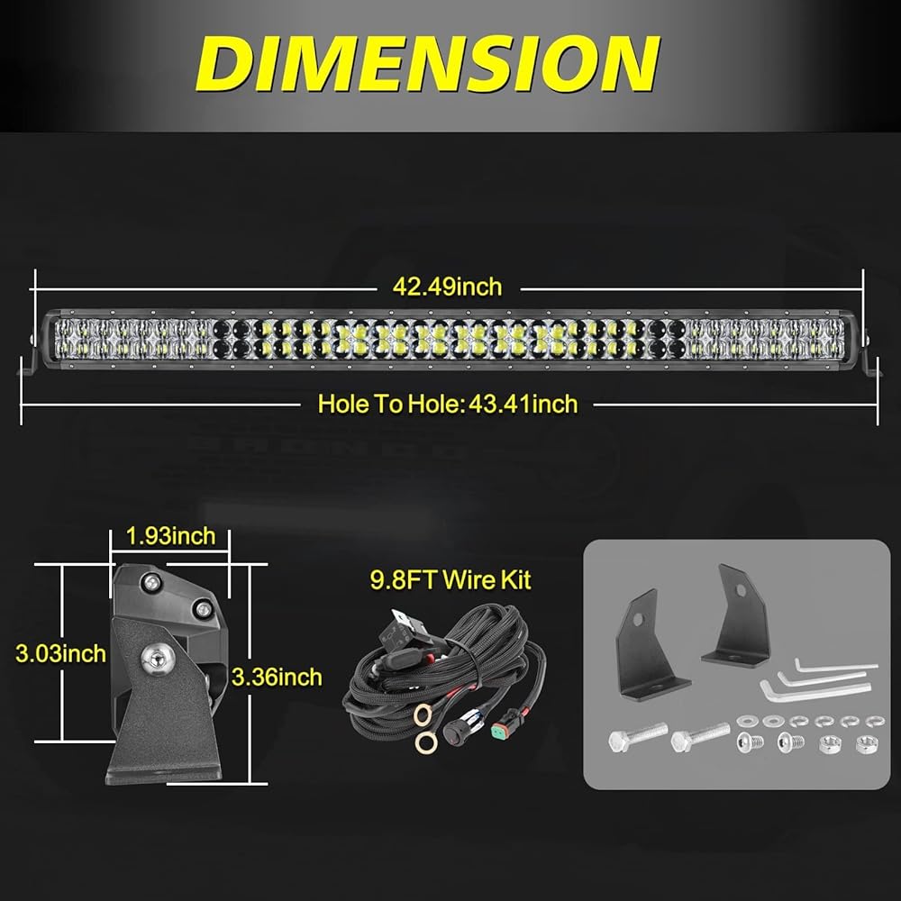 AKD 40-inch LED LED Light Barkit 400W 2 row off-road driving light wiring spot flood combo LED worklite bar bumper roof light track pickup UTV SUV Ford Toyota CAN-AM