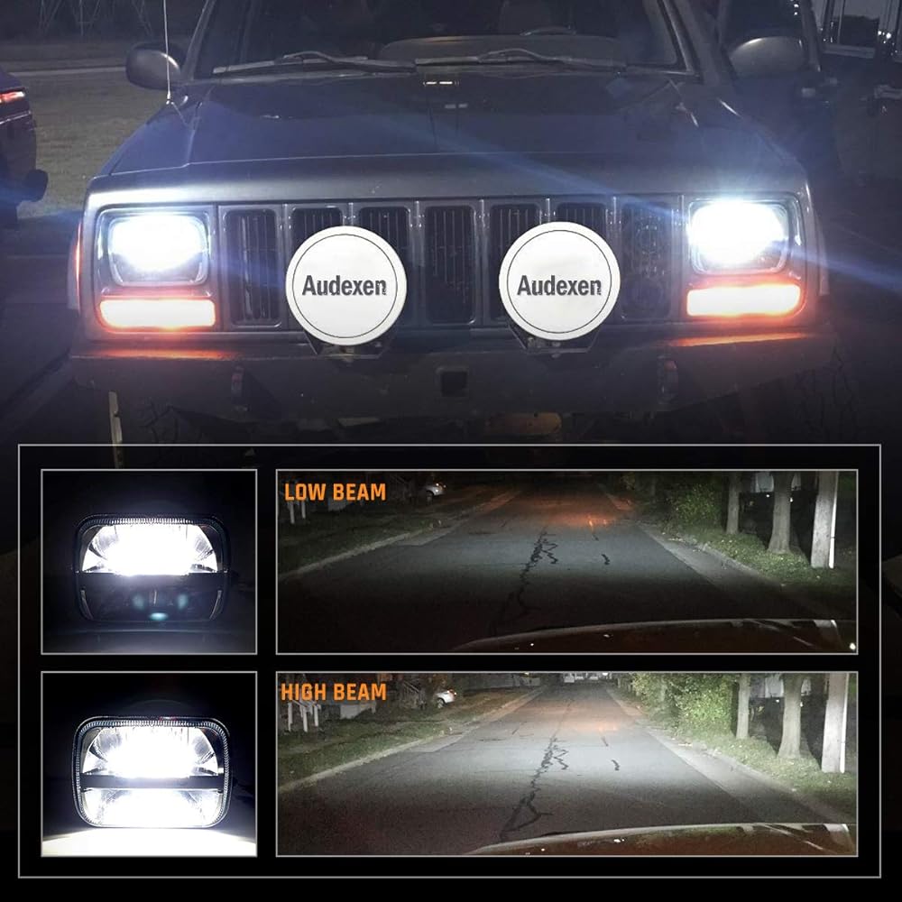 Square 5x7 / 6x7 inch LED Headlight Hylo Beam Headlamp Jeep Wrangler YJ Cello Key XJ Track replacement H6054 H6054LL 69822 6053 compatible (2 pieces)