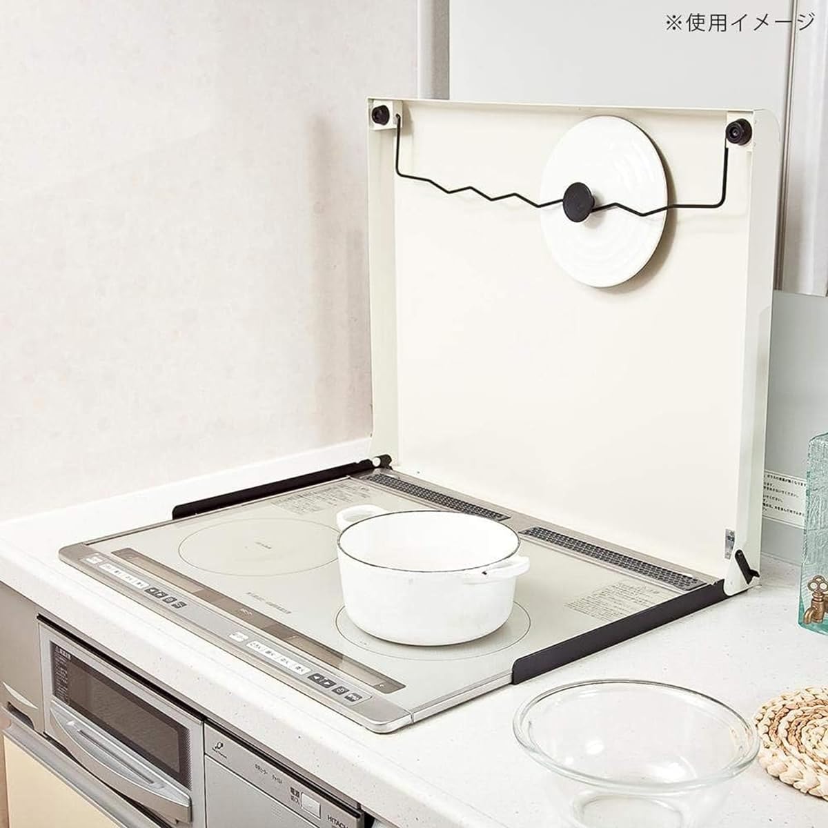 Ikenaga Iron Works Stove Cover Oil Splash Guard Dual Use Made in Japan Gas/IH 61.5 x 51.5 x 4.5cm Cooking Space Stove Lid Ivory IK-20W