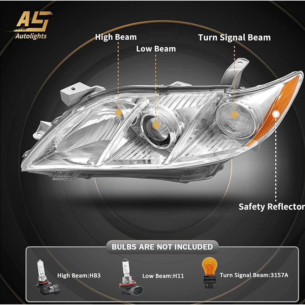 AS 2007 2008 2009 2009 Toyota Kamuri Headlight Acembring Headlamp 07 08 09 Left and right pairs excluding hybrid projectors for Kamri -Chrome Housing Clear Lens