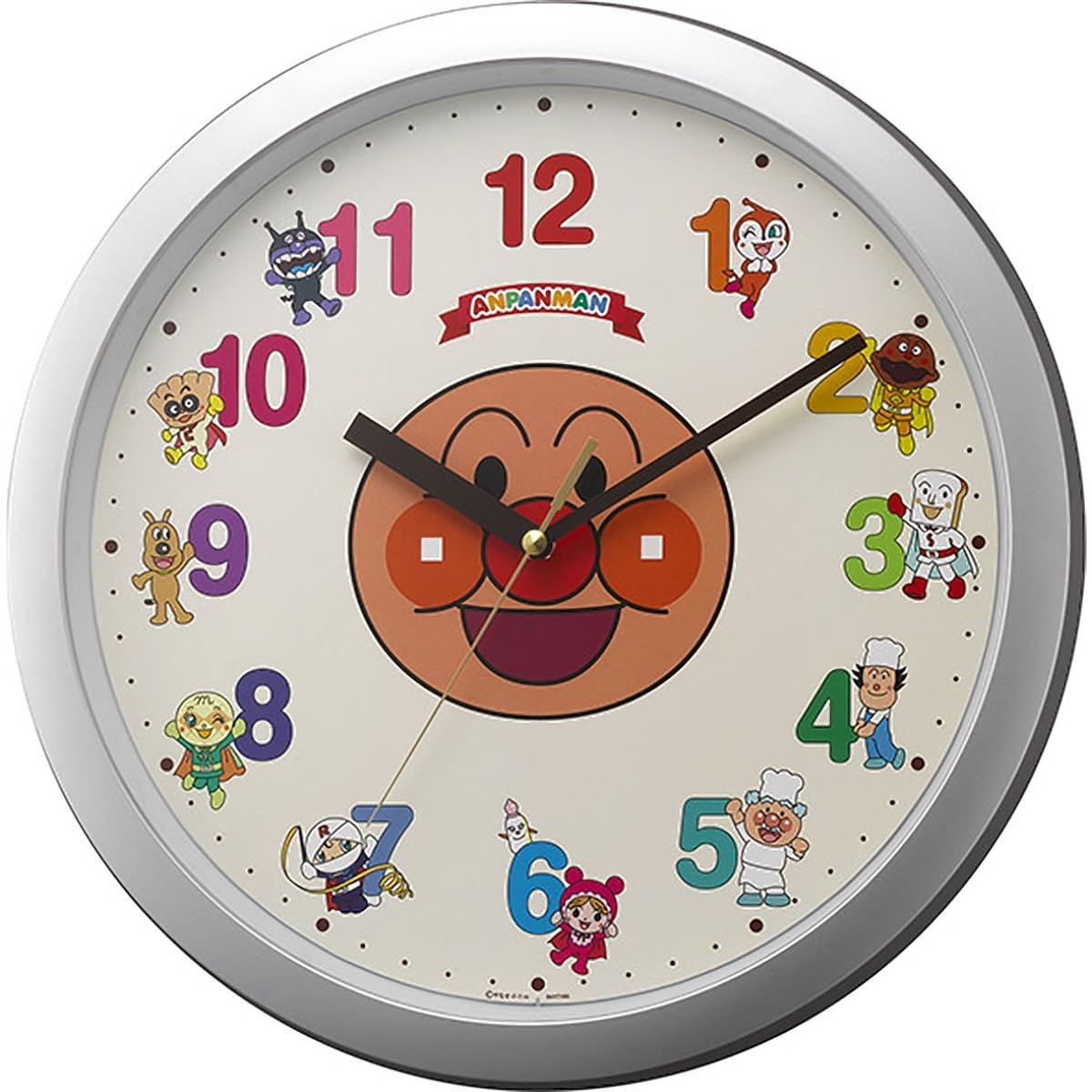 RHYTHM Anpanman Wall Clock Character Analog Silver 4KG713-M19