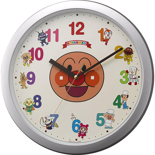 RHYTHM Anpanman Wall Clock Character Analog Silver 4KG713-M19