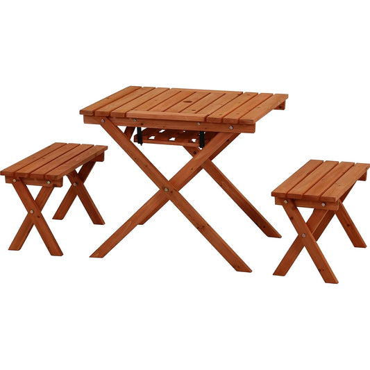 Fuji Boeki Garden Table Set BBQ Table & Bench Set Width 62 x Depth 75 x Height 65cm Orange 2 people With stove space and parasol hole Cedar wood 16817