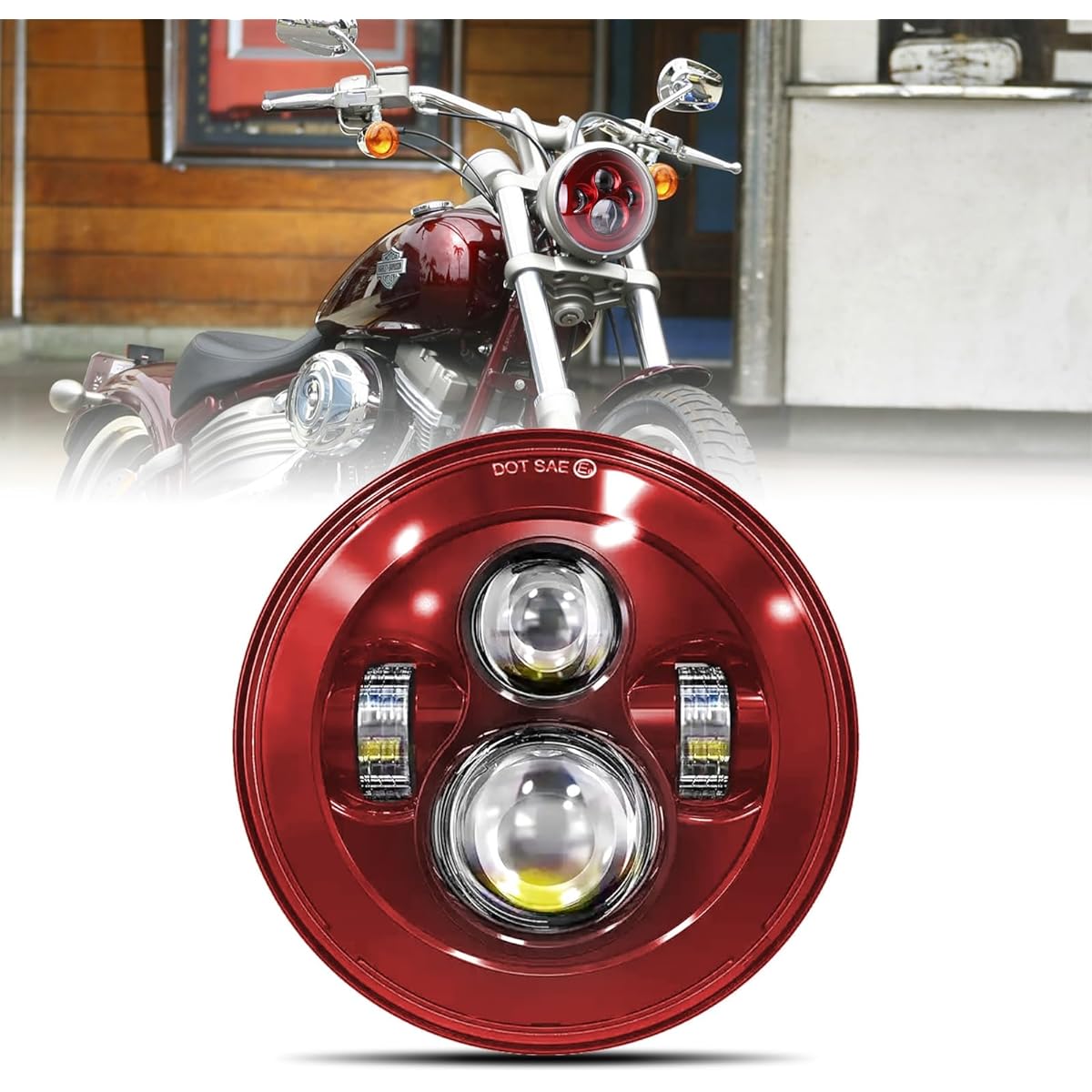 SKTYANTS 7 inch 7 inch Caprician Headlight LED Red Head Light Auto -by Progector TOURNG STREET ELECTRA GLIDE ROADE KING CLASSIC