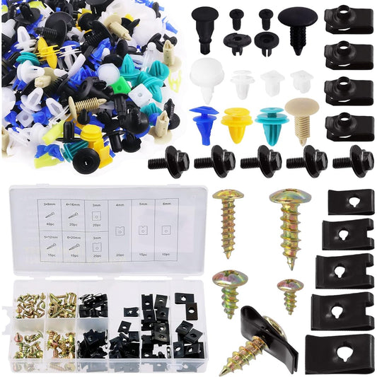 KEADIC Universal Automotive screws and clip assorted size set 705 SAE U -clip nut 500 mixed nylon zipper rivets and vehicle body bolt push ripener clip GM