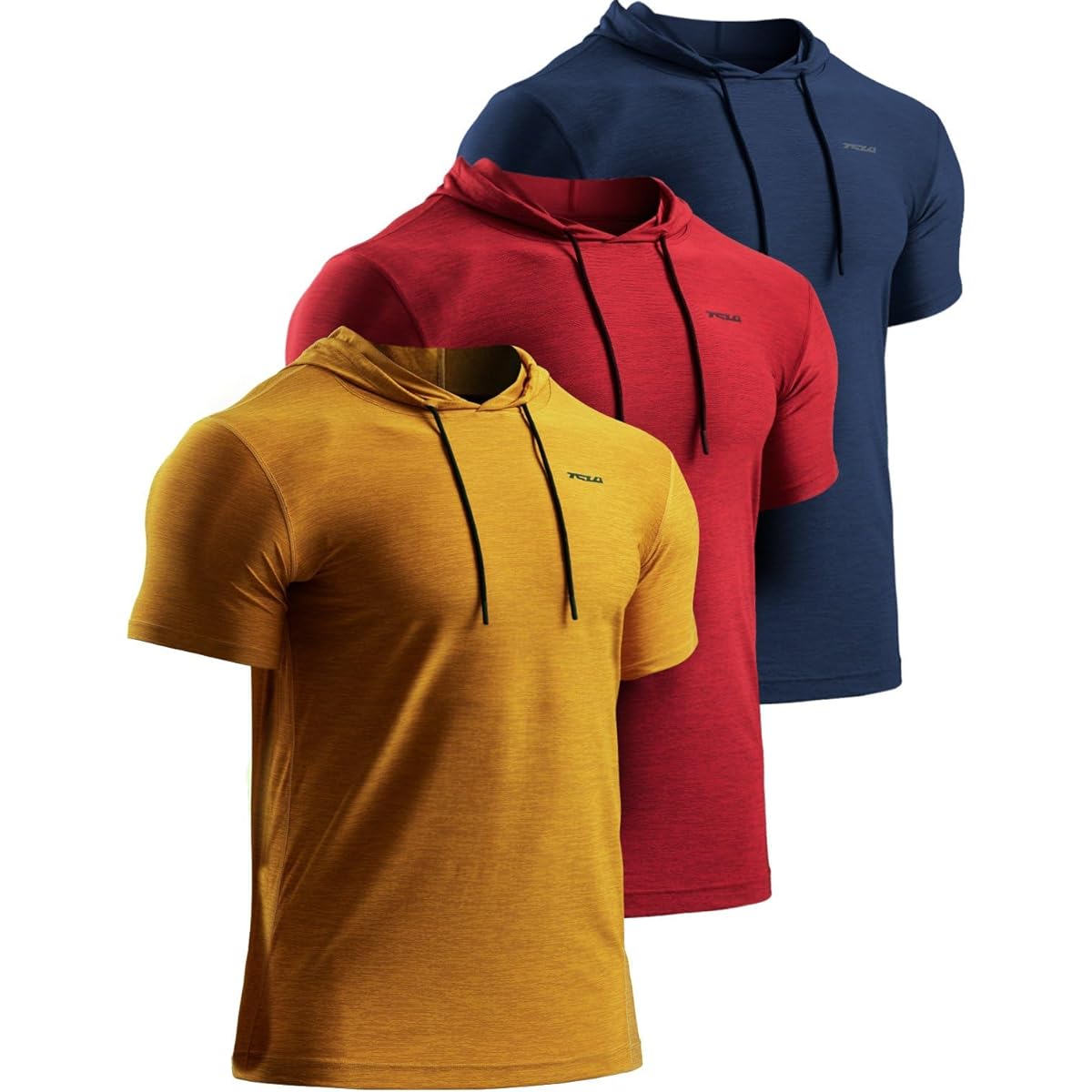[Tesla] Training Wear, Short Sleeve T-Shirt, Men's [UV Protection, Sweat Absorbent, Quick Drying], Hooded, Functional, Sports, Running Wear, Trainer, Stretch, Dry, Set of 3