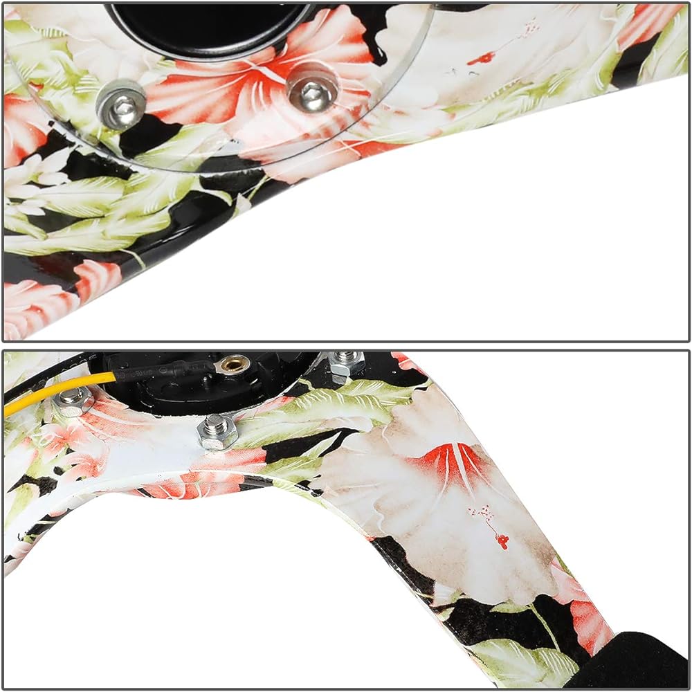 NRG Innovations Reinreplacement Forced RST-036FL-S 350mm 3 inch Deep Dish Suede Grip Floral Patterl Spoke Handle