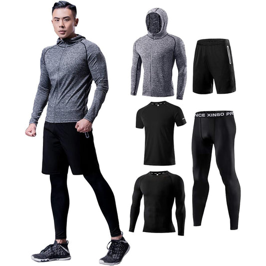 [Amyni] Compression Innerwear, Diet, Compression Wear, Shirt, Top and Bottom, 5 Piece Set, 6 Colors, Training, Running, Sweat Absorbent, Quick Drying [XL Size] Recommended Height 175-180cm; Recommended Weight 70kg-80kg