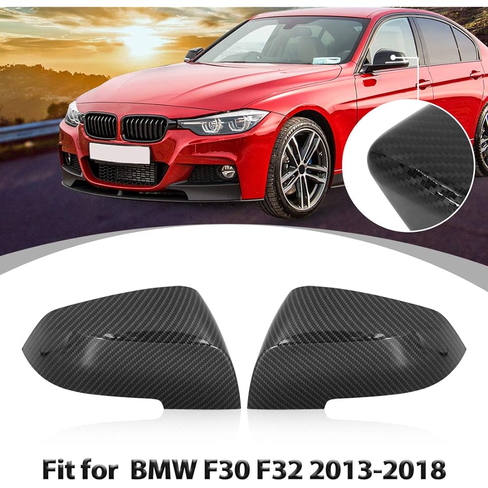 X AUTOHAUX Car Exterior Rear View Mirror Cover Housing Door Wing Mirror Cover Caps Carbon Fiber Pattern Fit BMW F30 F32 2013-2018 Pair