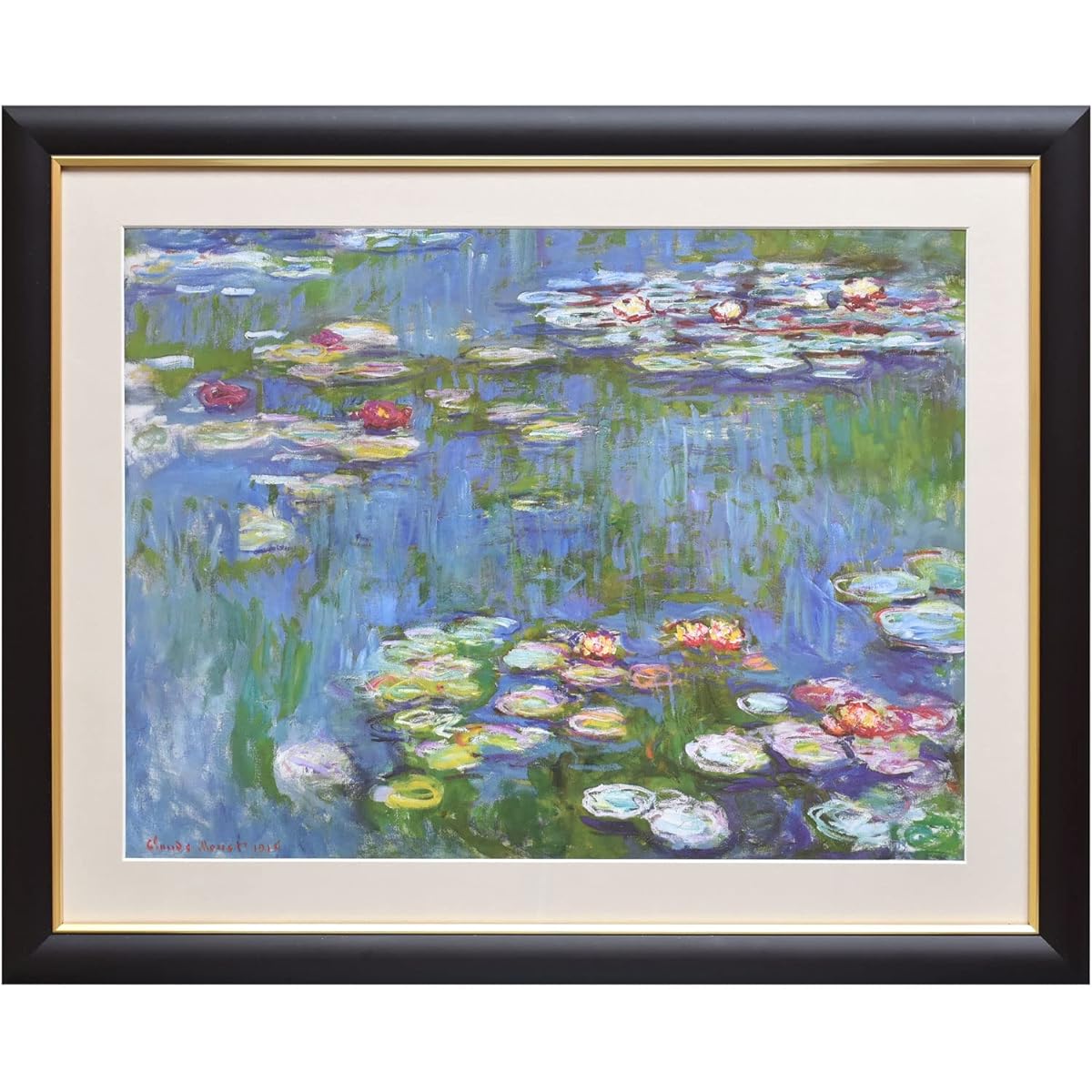 Sunny Town Gallery Painting Framed Claude Monet "Water Lilies" Framed [String and hook included] Selectable sizes (F6 (frame outside size 52 x 42 cm))