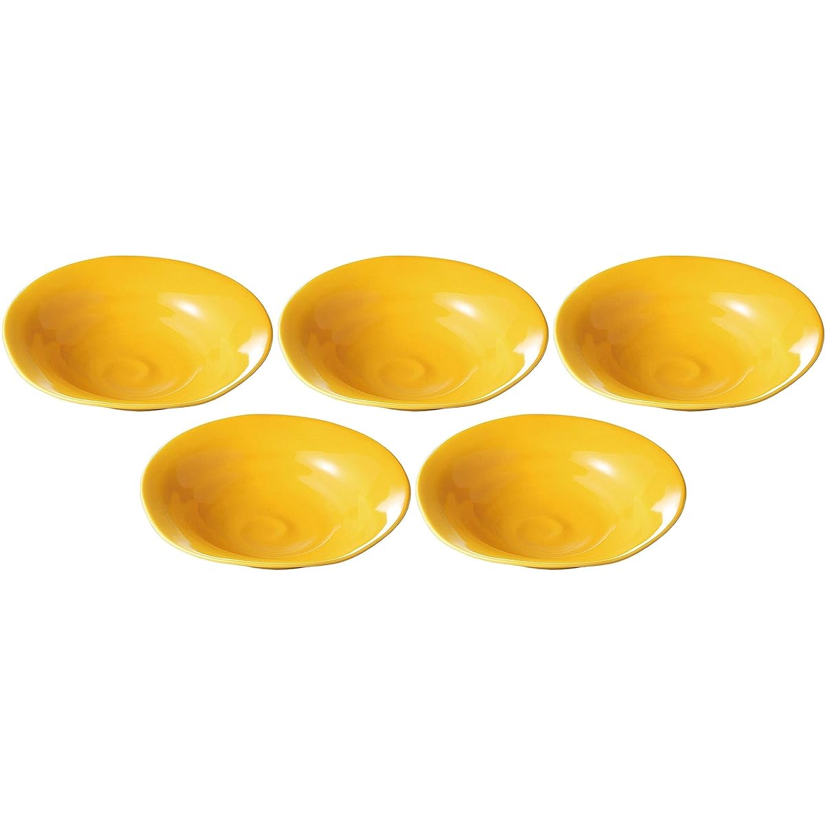 Set of 5 Yamabuki yellow glaze flat bowls [19.3 x 5cm] [With muko]