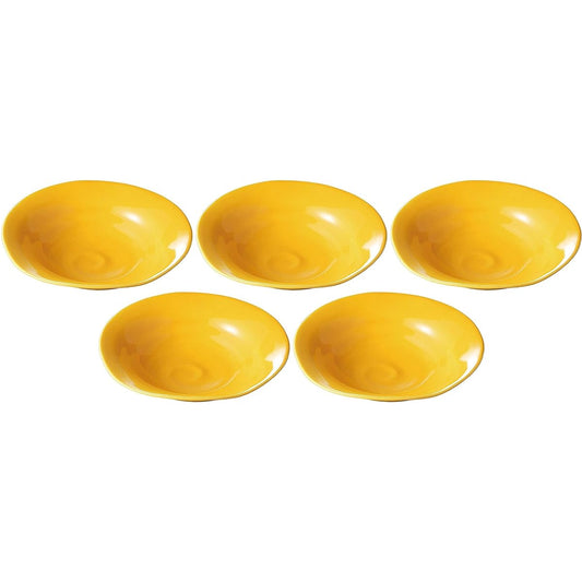Set of 5 Yamabuki yellow glaze flat bowls [19.3 x 5cm] [With muko]