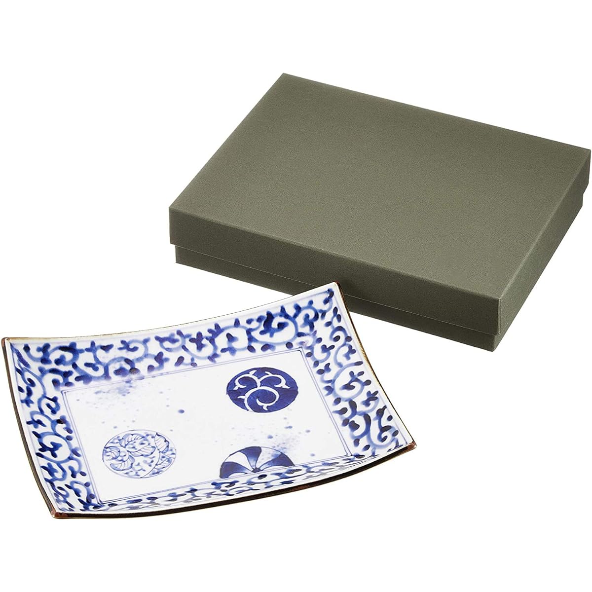Arita ware Fukuizumi kiln octopus arabesque round pattern long angle serving plate 52544