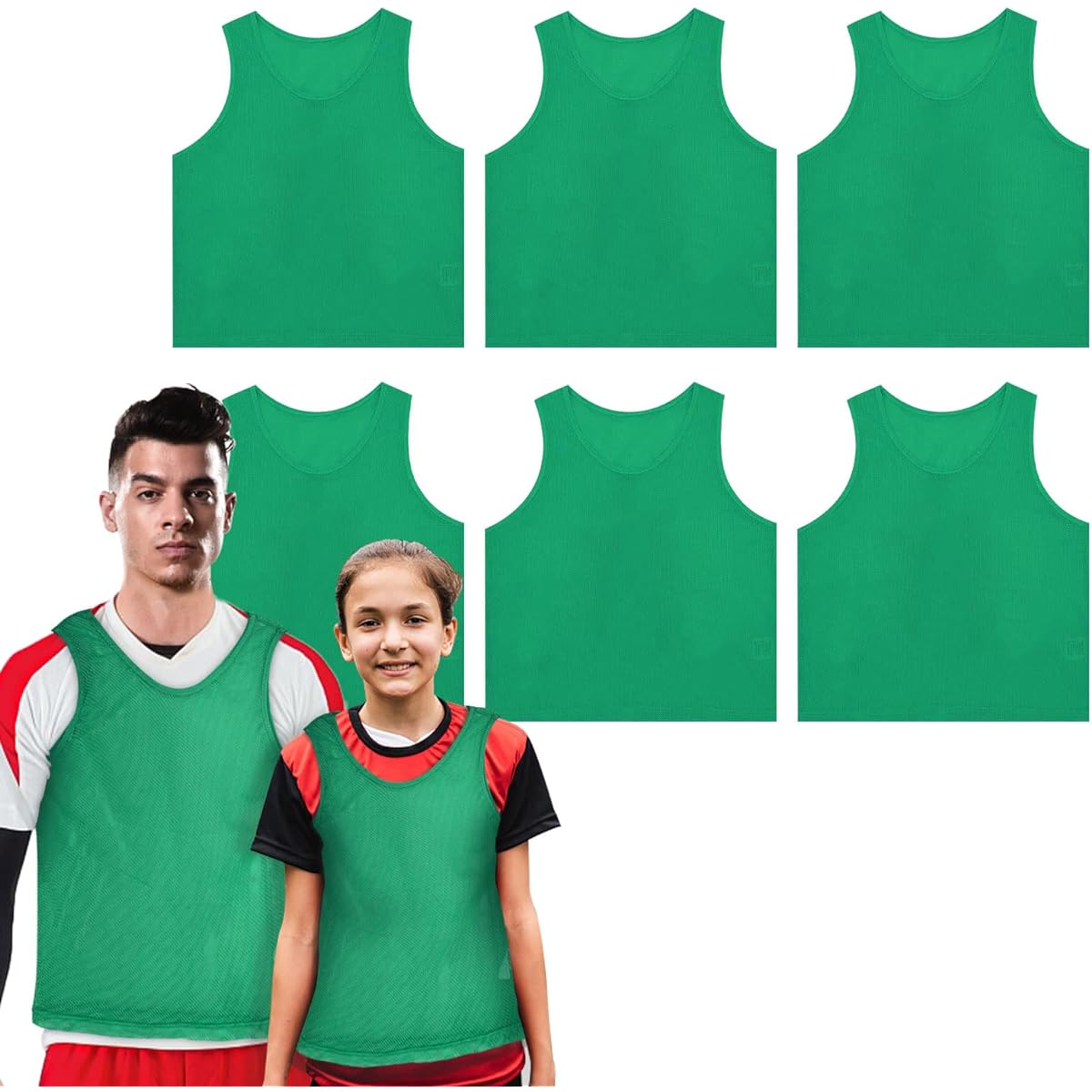 [TOEPODO] 6 Bibs, Children's Training Bibs, Football Bibs, 10 Colors, Sweat Absorbent, Lightweight, Good Breathability, Unisex, Sports Days, Practice Games