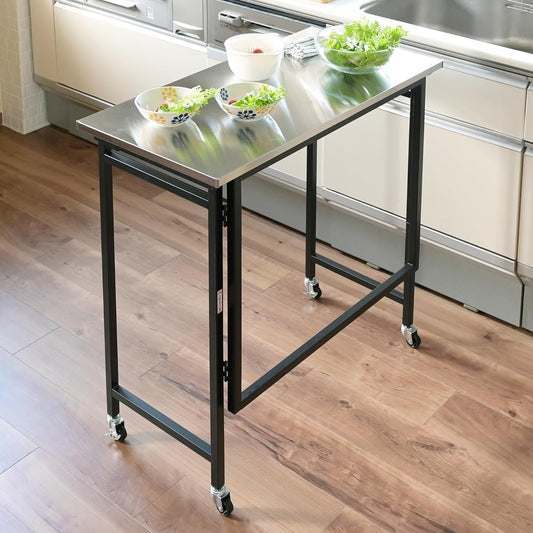 [Yamazen] Table, Kitchen Counter, Folding, Easy to Assemble (Stainless steel top plate heat resistant temperature: 200 degrees) Width 80 x Depth 40 x Height 85 cm Table Black RPSST-8040C(BK)