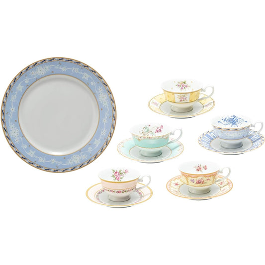 NARUMI Dinnerware Set, Floral Boutique, Floral Pattern, 5 Pattern Set, Stylish, Gorgeous, 11 Pieces, Microwave Warmable, Made in Japan, Gift Box Included 41721-33460