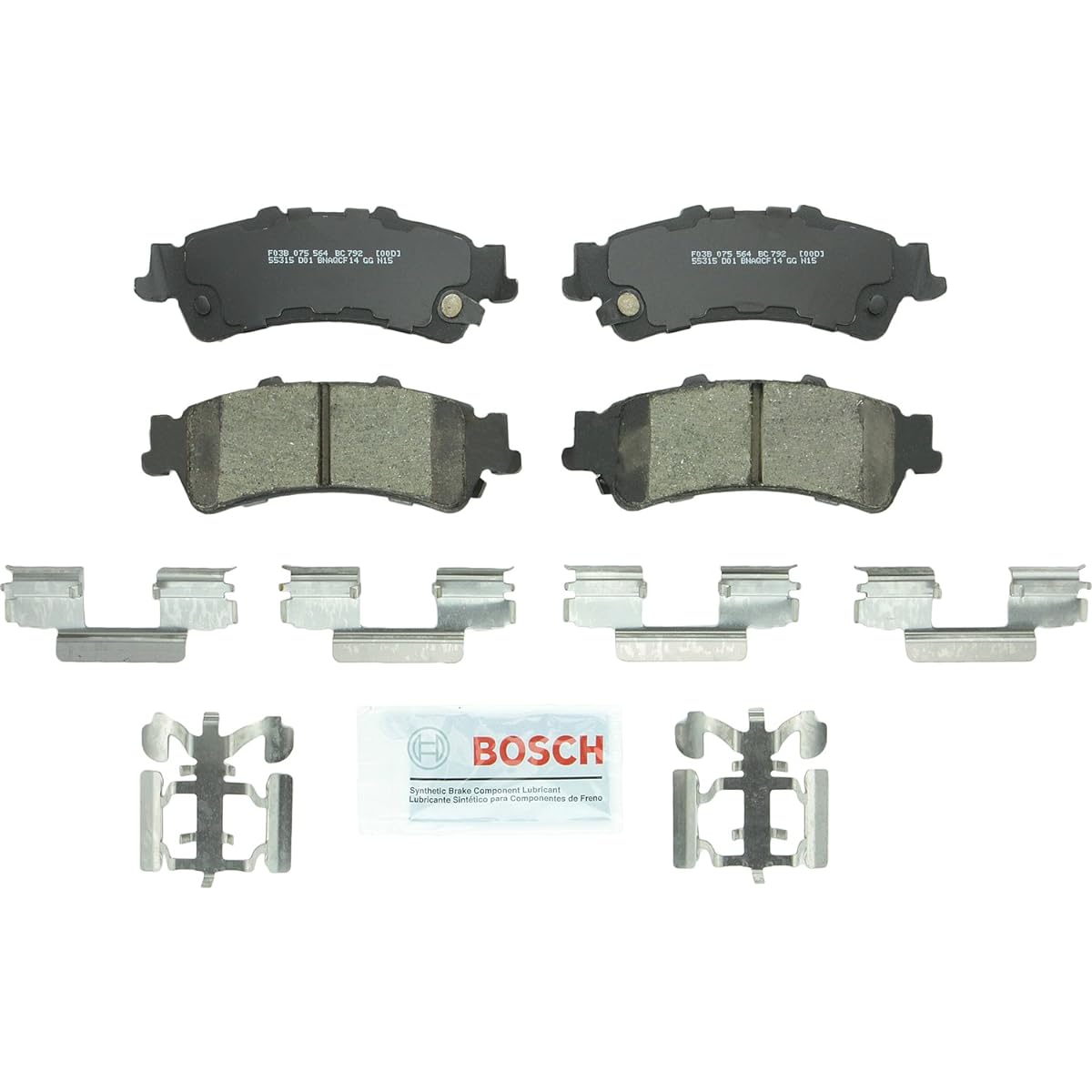 Bosch BC792 QUIETCAST Premium Ceramic Disc Brake Pad Set Cadillac Deville, DTS, Escalade, Chevrolet Astro, Avalanche, Silverado, Suburban, Tahoe, S, S, S. IERRA, Yukon, Yukon XL, rear