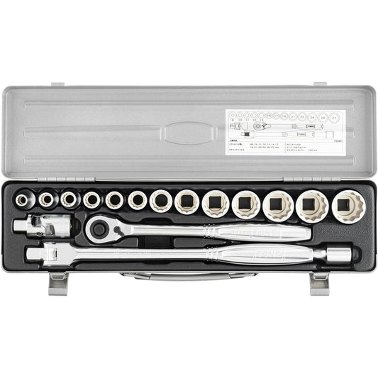 TONE Socket Wrench Set, Drive 12.7mm (1/2"), 750MH, Contents: 17 Pieces, Silver