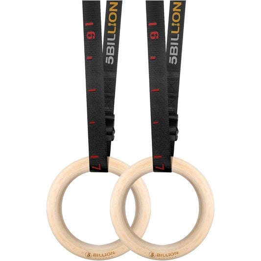 5BILLION Wooden Gymnastics Hanging Rings - Olympic Gymnastics Rings with Adjustable Long Buckle Straps - Training for Home Gym & Fitness - Perfect for Tightening Your Muscles, Pull Ups & Strength Training