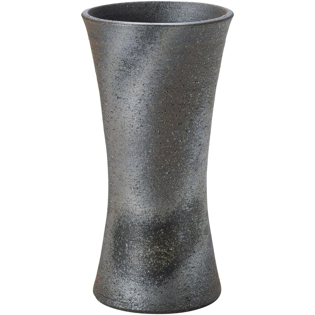 Shigaraki Ware Hechimon Vase Flower Base Large Vertical Black Ibushi Drum Buddhist Altar Pottery MR-1-2510