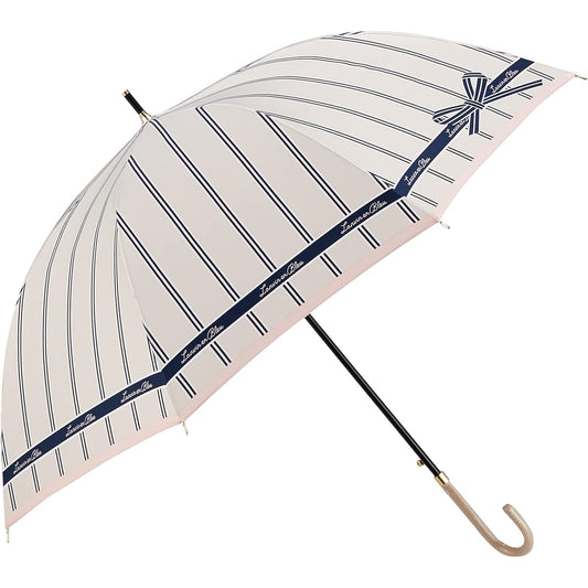 [Lanvin on Bleu] MOONBAT LANVIN en Bleu Woolly Satin Print Striped Ribbon Long Umbrella Umbrella Jump Umbrella Windproof Women's Gift Present 21-084-10748-00-21-60 Beige Rib Length: Approx. 60cm