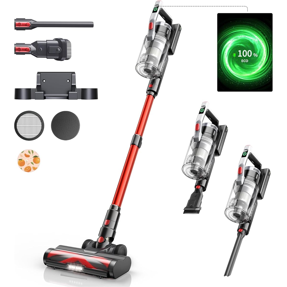 Laresar Cordless Vacuum Cleaner 38000pa 450W Vacuum Cleaner with Aroma Chip, Aromatic Exhaust, Cyclone, Flat to 180°, 55 Minutes of Operation, 3 Level Suction Power Adjustment, Multiple Filtration,