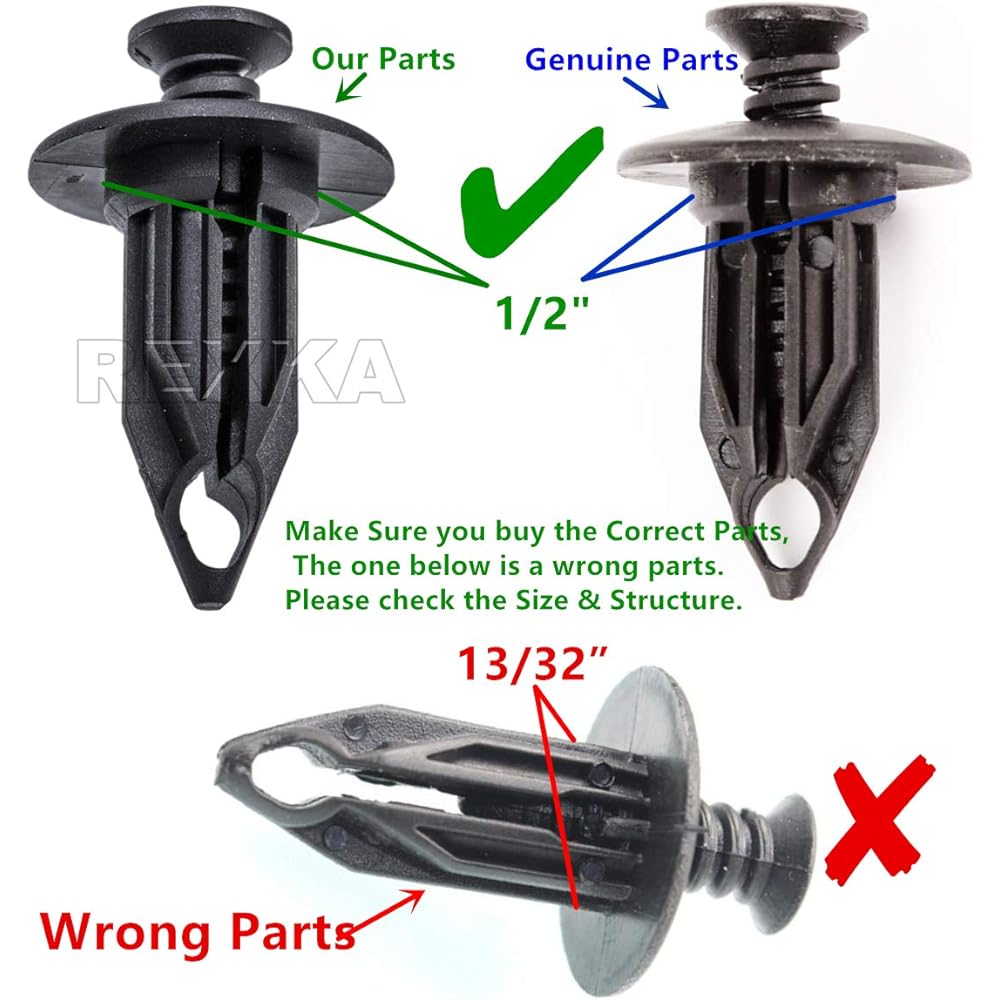 REXKA bumper cover retainer clip 40 pieces 12mm push pin crisler 6502625 07-18 Geeprangler & Wrangler Annted JK Dakotaduran Gorum 1500 2500 5500 5500 5500 GM 10140480