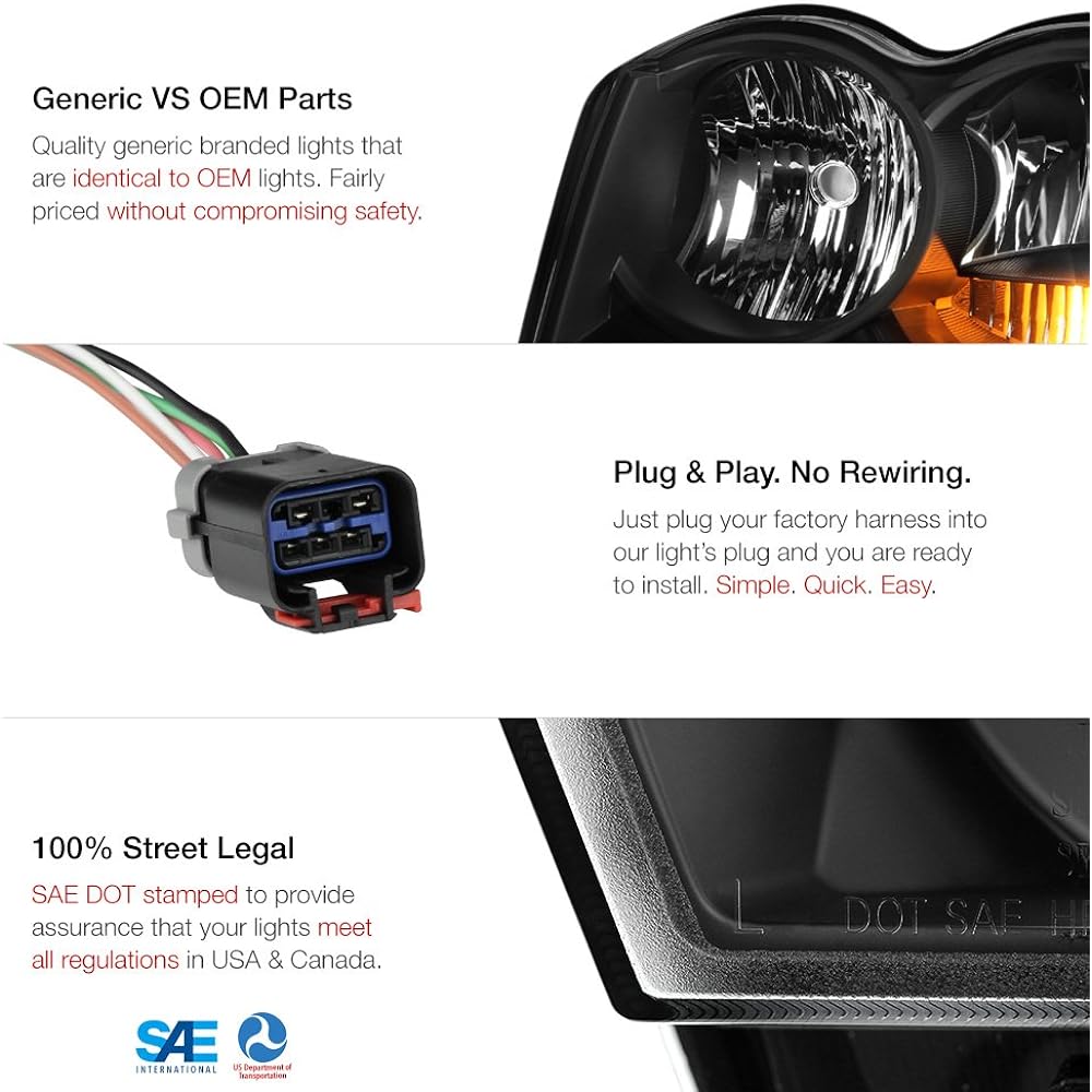 VIPMOTOZ Black Housing OE Style Head Light Head Lamp Acemburi 2008-2010 Jeep Grand Cherokie Halogen Model For Licger Seats