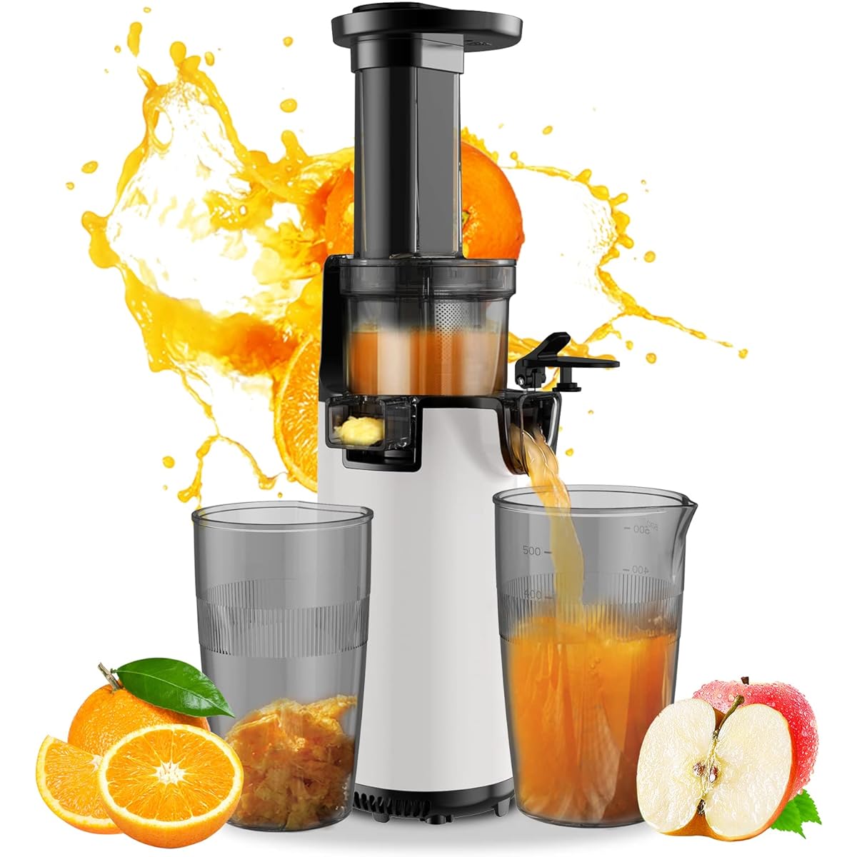 Aceki Slow Juicer, Squeezed Waste Separation, Low Speed Rotation, Juicer, Small Mixer, High Juice Ratio, Resistant to Oxidation, Compact, Fruits, Vegetables, Vitamins, Enzymes, Keeps Freshness, Fresh Juice, Recipe Included, Japanese Instruction Manual
