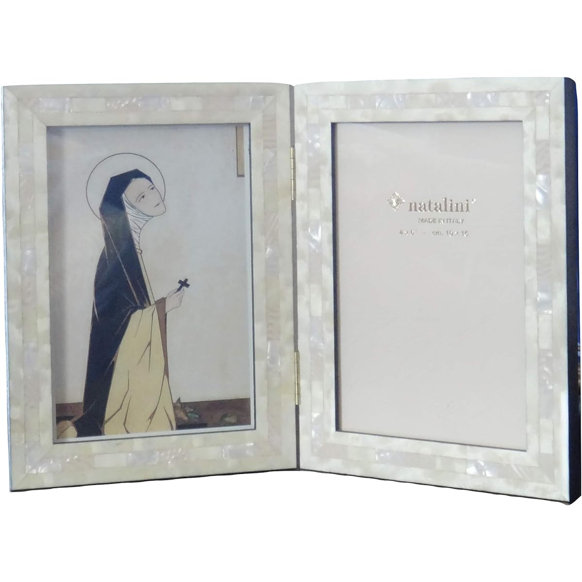natalini Photo Frame Shell Wooden Photo Frame 2 Sides Made in Italy 10 x 15cm Postcard Size x 2 Folding Q-H-20 White Small