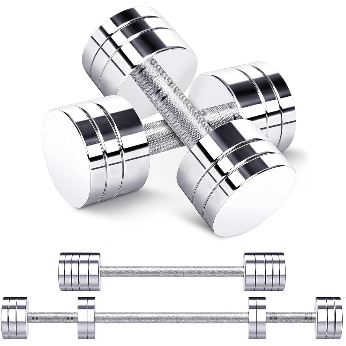 Adjustable Dumbbell Set of 2 Chrome Dumbbells 5kg 10kg 20kg 30kg 40kg Delicate Mirror Surface Small Steel Rubber Ring Included -NSG