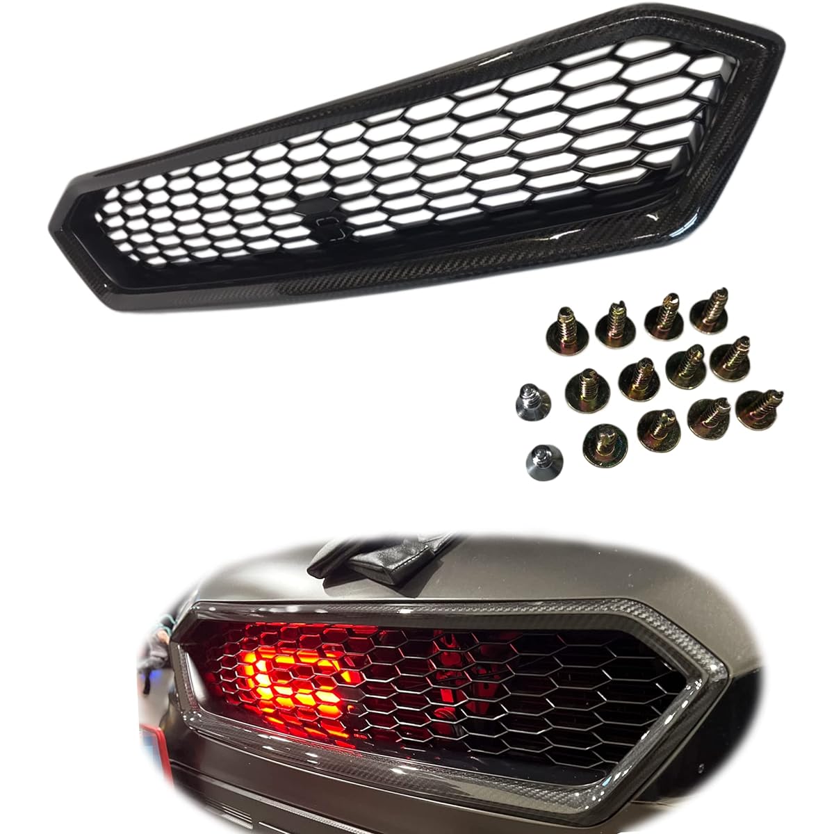 GOGOCARBON Replacement Upper Front Bumper Grille Carbon Fiber Frame ABS Honeycomb Pattern Mesh Interchangeable for WRX STI VAB/WRX S4 VAG 2018-2021 SUBARU UV Clear Coating Aggressive Appearance Screws Included