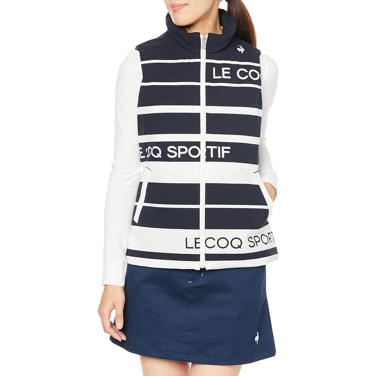 [Le Coq Sportif] 22 Fall/Winter Model Golf Outer Vest Active Heat Retention Water Repellent Heat Navi Border Pattern Women's
