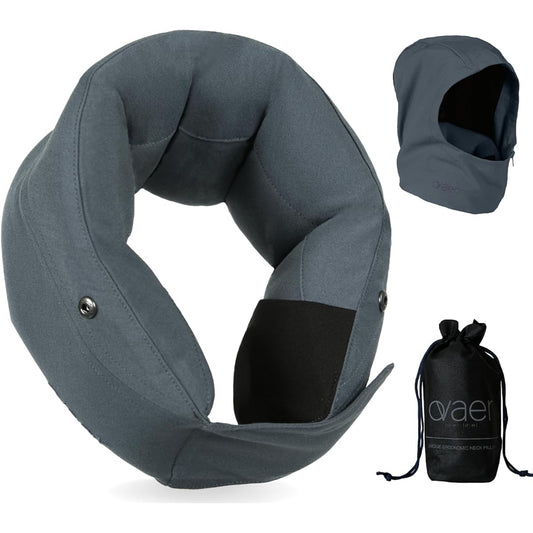 Ovaer Neck Pillow with Hood Air Plane Compact Travel Travel Pillow Washable Portable Pillow with Storage Bag (Blue Lagoon)