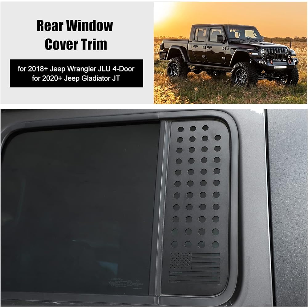 Rear Side Window Cabat Rim Exterior Accessory Accessory Geep Langler JLU Gradiator JT 4 Door 2018-2021 American Flag