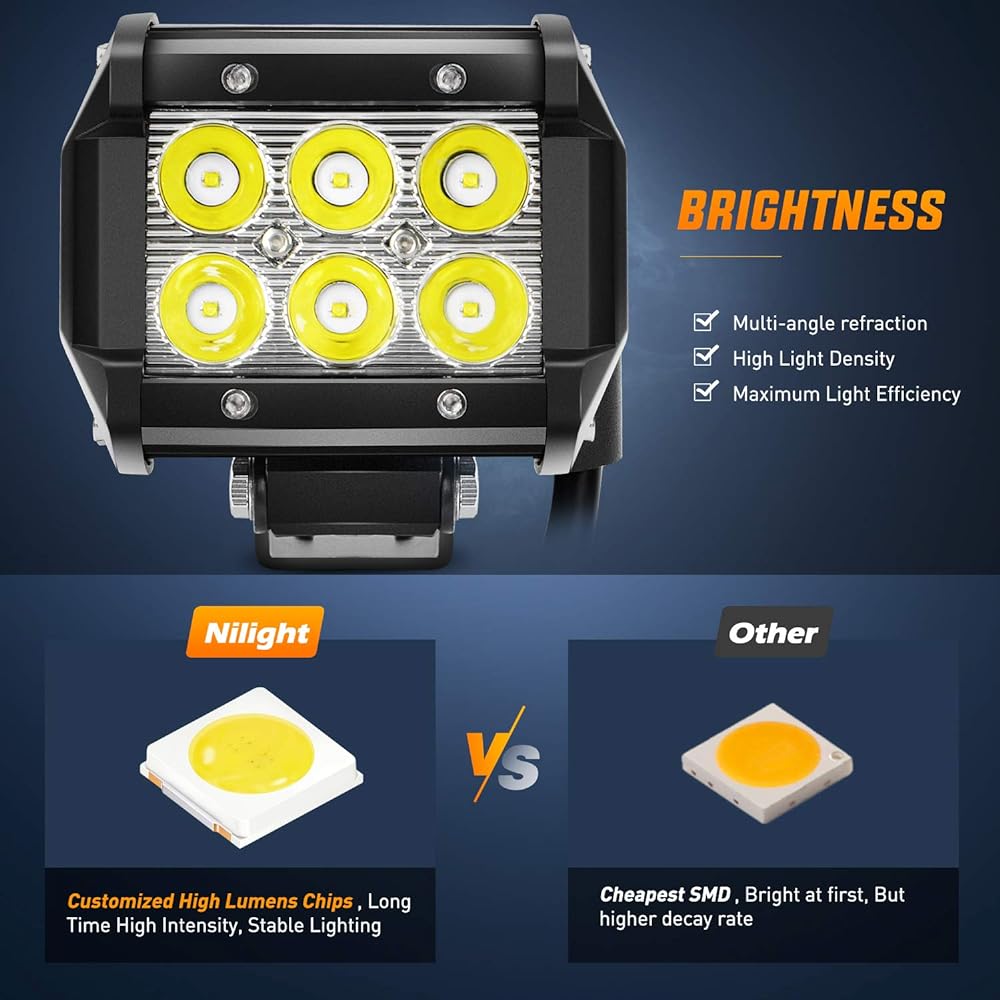 NILIGHT 2 pieces 18 W 1260LM Spot Driving Fog Light OFF ROAD LED Light Bar Mount Bracket for SUV Boat 4 "Jeep lamp, 2-year warranty 4PCS 18w SPOT LIGHT NI06A-18w