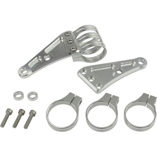 POSH Motorcycle Supplies Machined Long Headlight Stay 3 Circle Clamp Type Fork Diameter 43mm Silver 032048-33